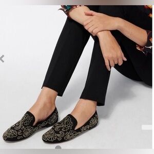 Chico's Embellished Black Loafers with Gold Beading. Size 9. NWT